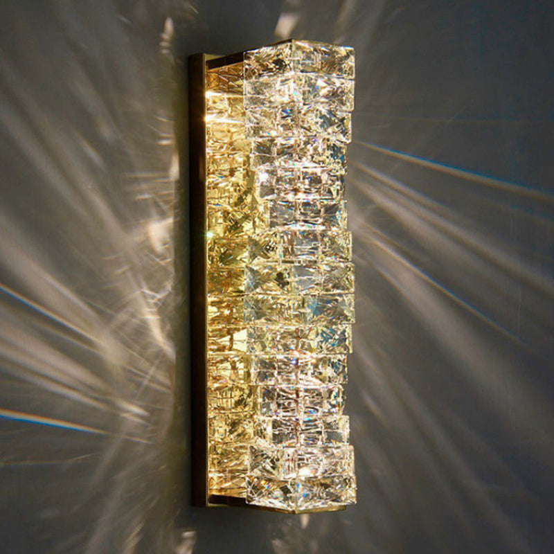 Chrome/Golden 2-Light Contemporary Wall Mounted Sconce Shaded Crystal Shaded Wall Light