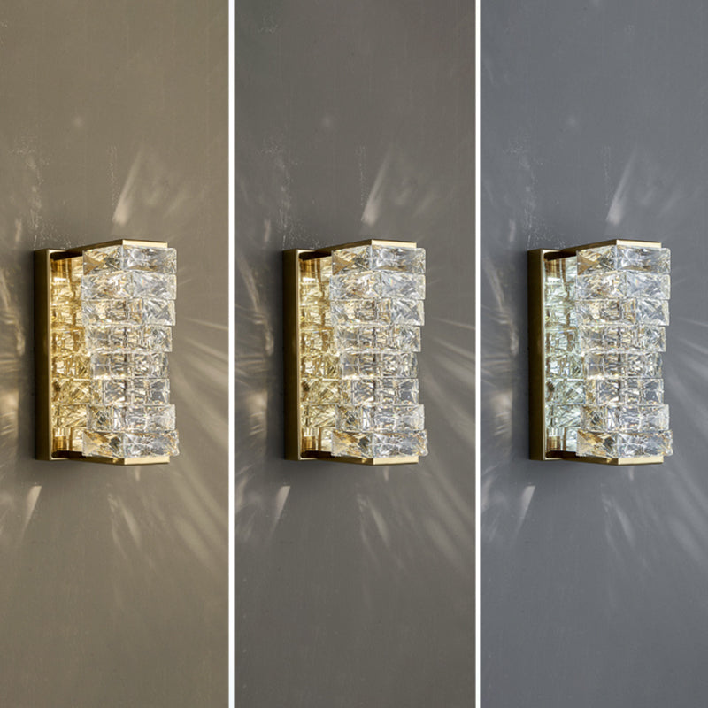Chrome/Golden 2-Light Contemporary Wall Mounted Sconce Shaded Crystal Shaded Wall Light