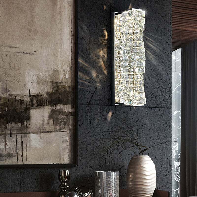 Chrome/Golden 2-Light Contemporary Wall Mounted Sconce Shaded Crystal Shaded Wall Light