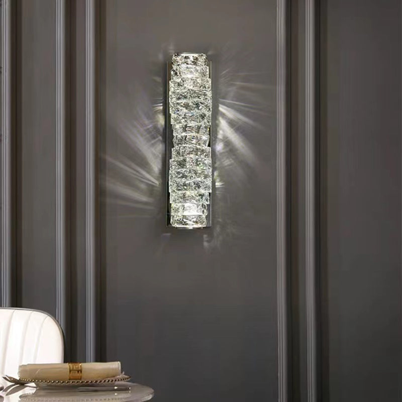 Chrome/Golden 2-Light Contemporary Wall Mounted Sconce Shaded Crystal Shaded Wall Light