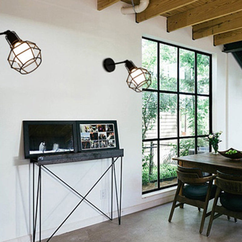 Geometric Wall Lighting Industrial Metal 1 Light Rustic Wall Sconces in Black