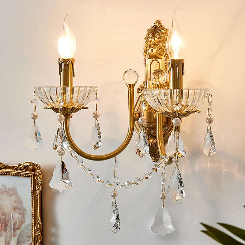 Candle Shape Crystal Wall Lighting Modern Style Multi Lights Wall Mounted Light in Gold