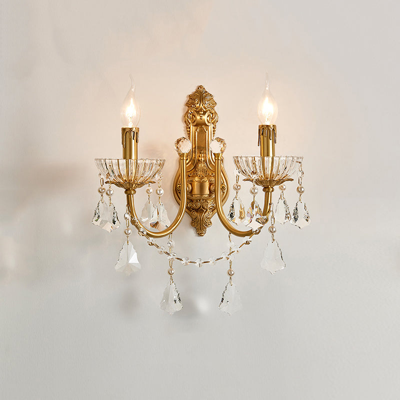 Candle Shape Crystal Wall Lighting Modern Style Multi Lights Wall Mounted Light in Gold