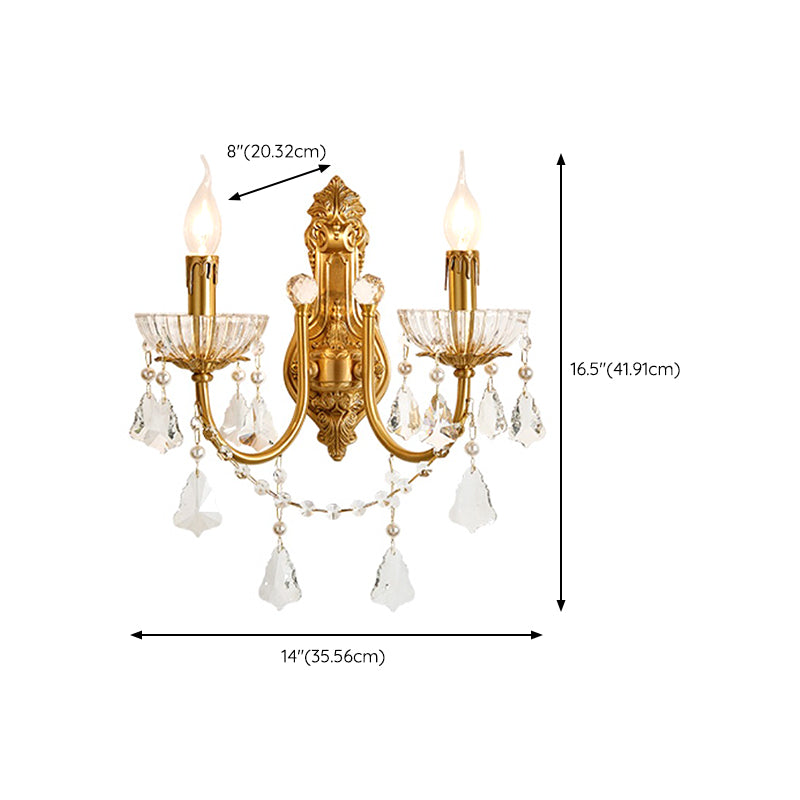 Candle Shape Crystal Wall Lighting Modern Style Multi Lights Wall Mounted Light in Gold