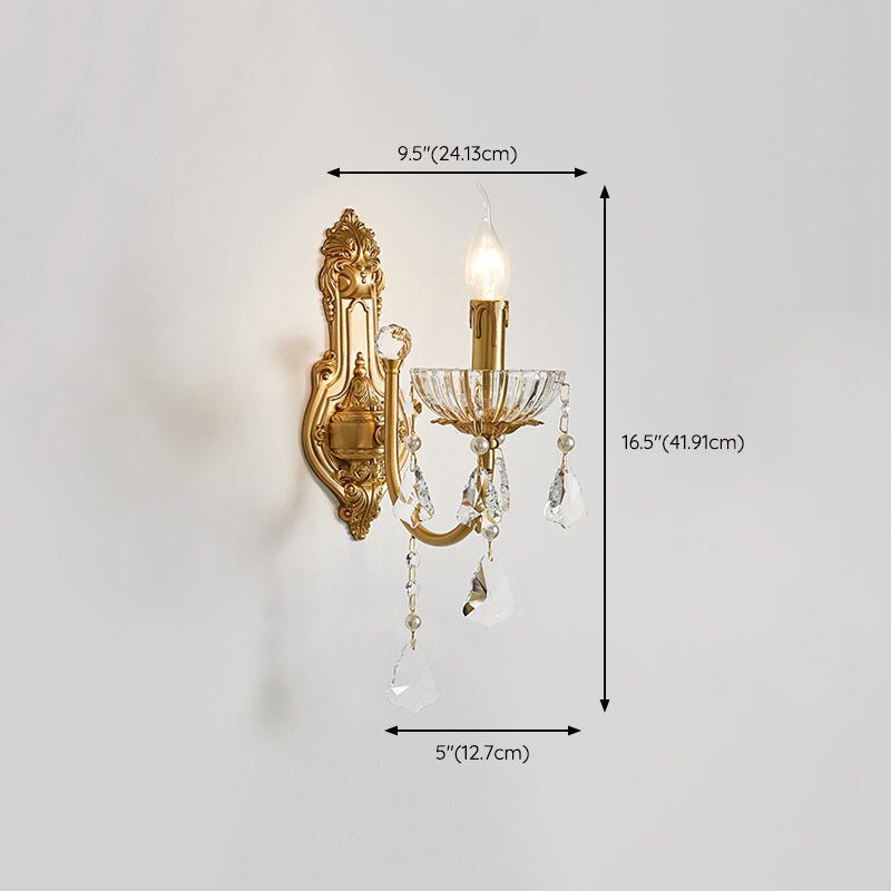 Candle Shape Crystal Wall Lighting Modern Style Multi Lights Wall Mounted Light in Gold