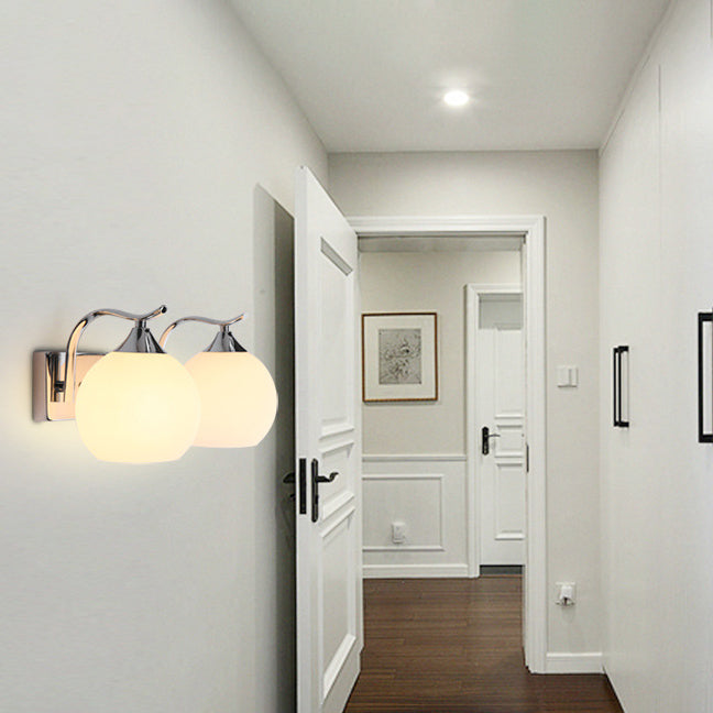White Globe Shaded Wall Light Modern Glass Lighting for Home