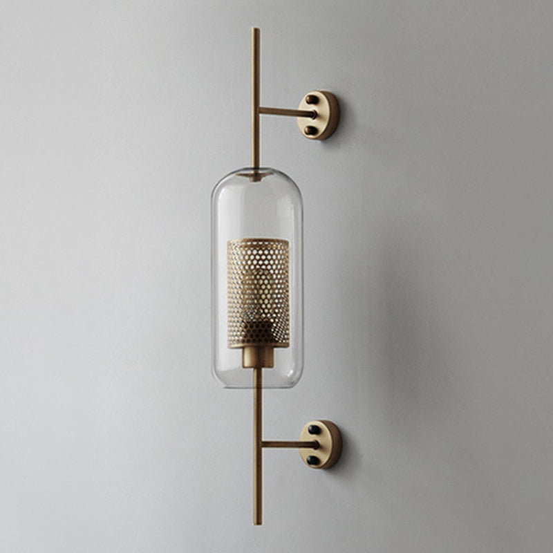 Metal and Glass Bath Sconce Industrial 1 - Light Bathroom Vanity Lighting in Gold / Sliver