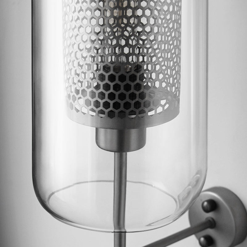 Metal and Glass Bath Sconce Industrial 1 - Light Bathroom Vanity Lighting in Gold / Sliver