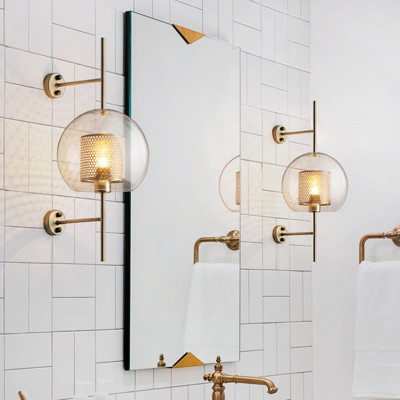 Metal and Glass Bath Sconce Industrial 1 - Light Bathroom Vanity Lighting in Gold / Sliver