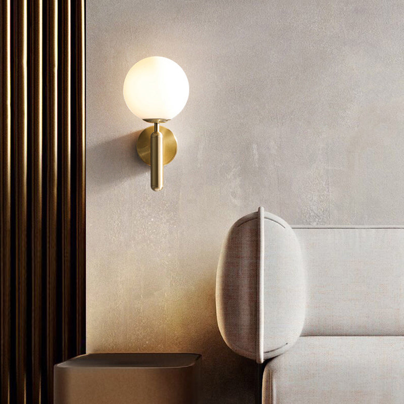Contemporary Vanity Lighting Globe Glass Wall Light Fixture in White for Bathroom