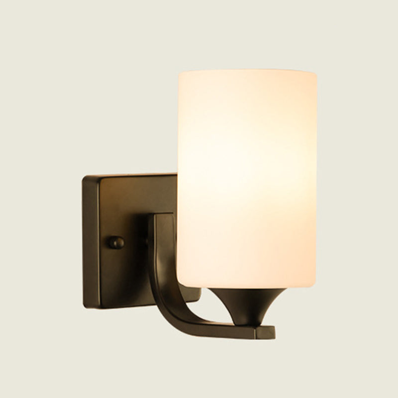 Contemporary Vanity Lighting Glass Shade Wall Light Fixture in Black for Bathroom