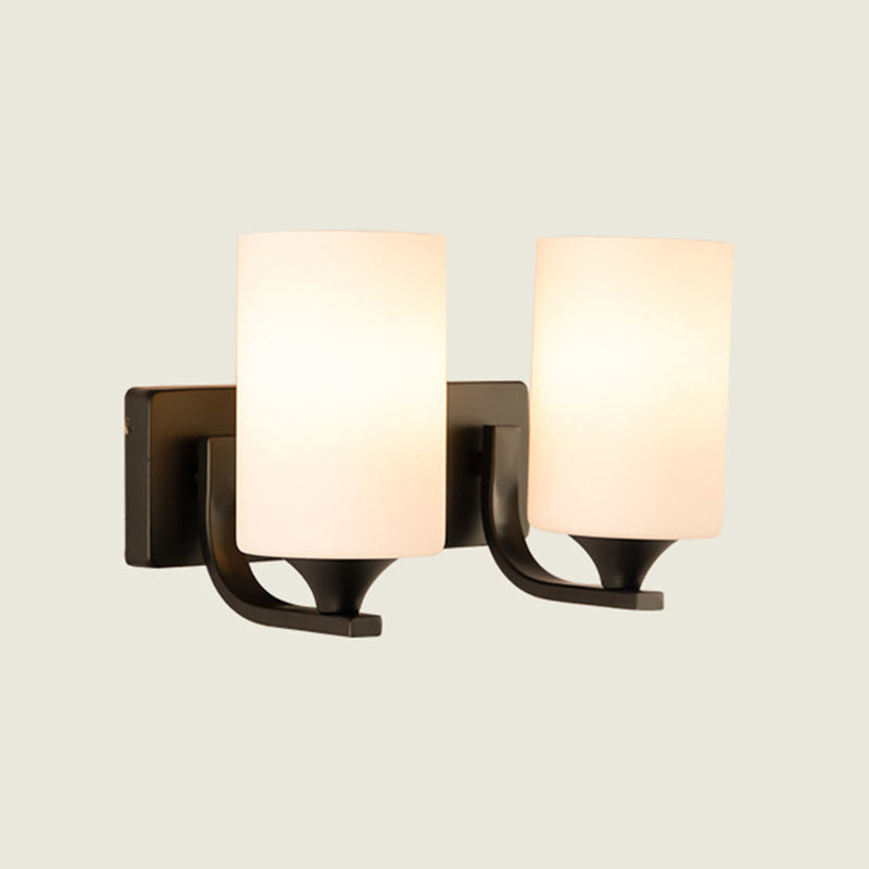 Contemporary Vanity Lighting Glass Shade Wall Light Fixture in Black for Bathroom