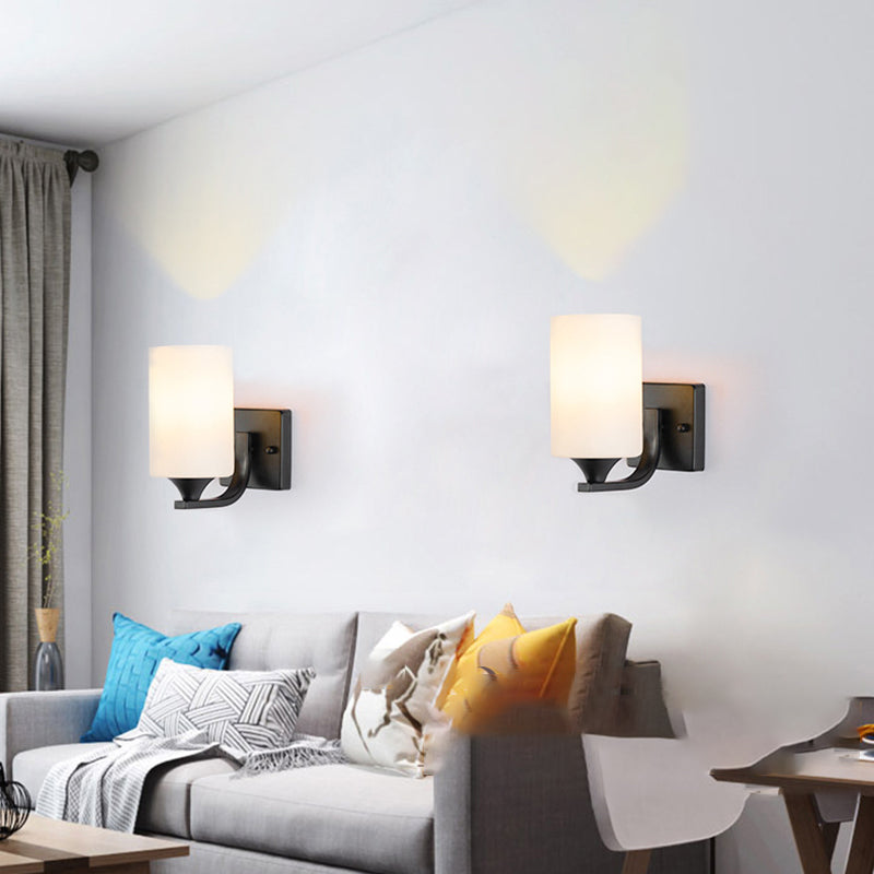 Contemporary Vanity Lighting Glass Shade Wall Light Fixture in Black for Bathroom