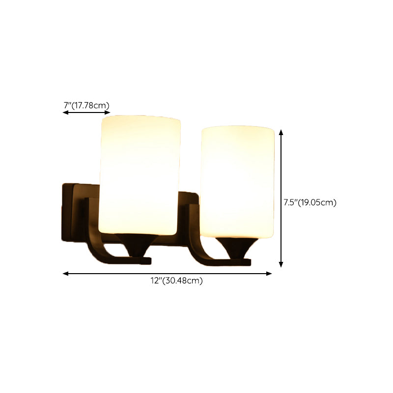 Contemporary Vanity Lighting Glass Shade Wall Light Fixture in Black for Bathroom