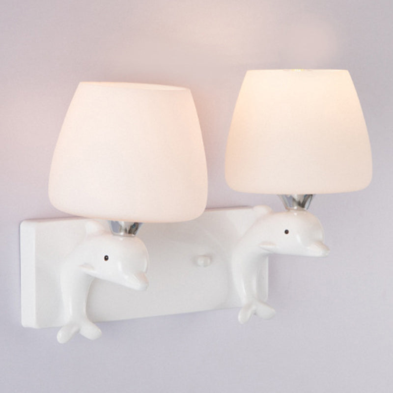 Modern Vanity Lighting Dolphin Wall Light Fixture in White for Bathroom