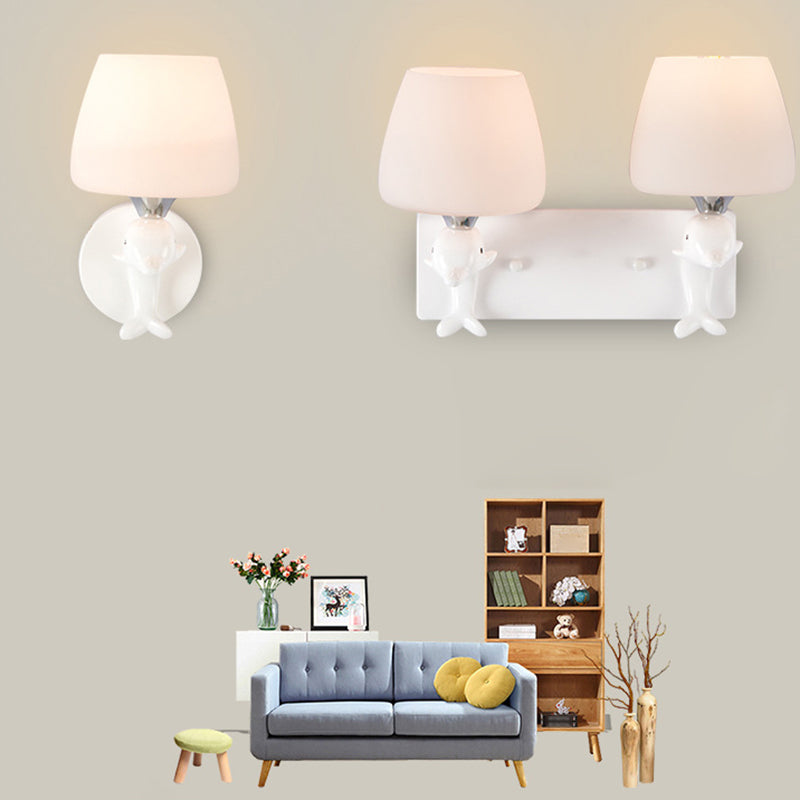Modern Vanity Lighting Dolphin Wall Light Fixture in White for Bathroom