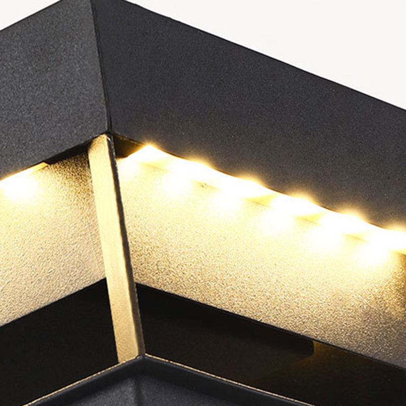 Contemporary Metal Pillar Lamp Square Shape Outdoor Waterproof Light in Black