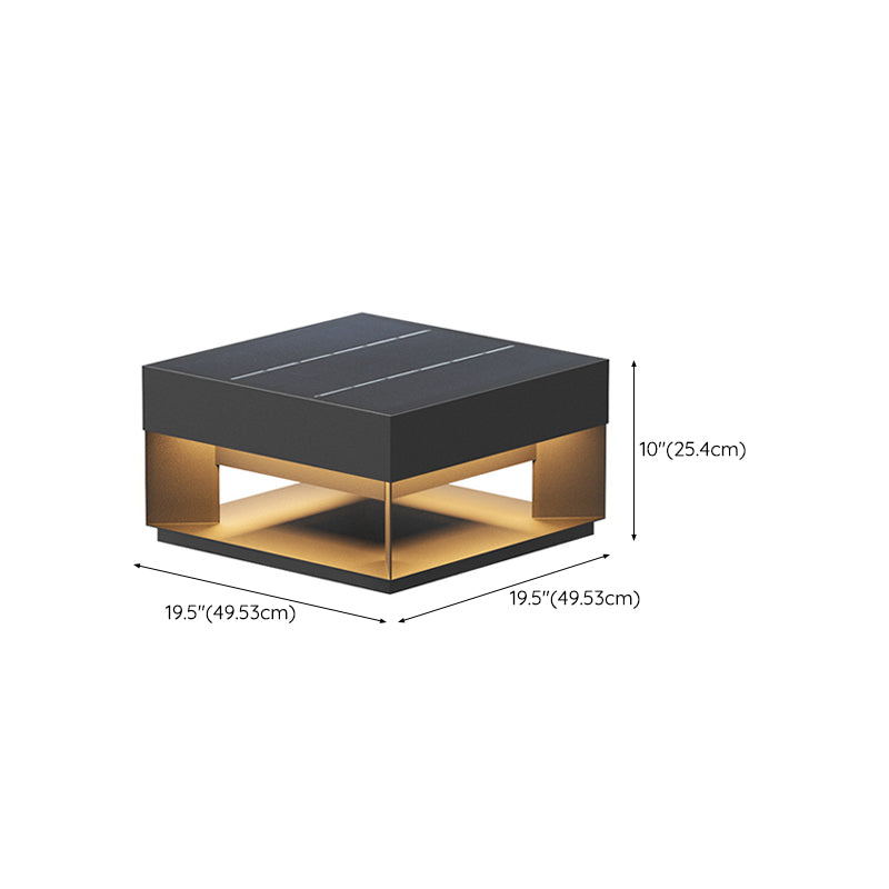 Contemporary Metal Pillar Lamp Square Shape Outdoor Waterproof Light in Black