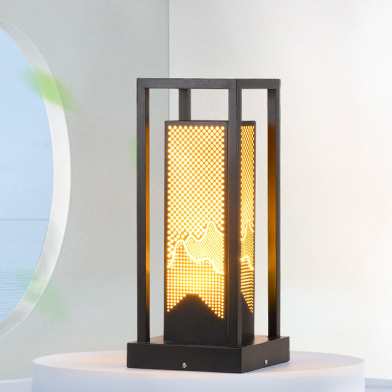 Modern Metal Pillar Lamp Rectangle Outdoor Waterproof Light in Black