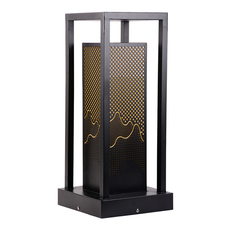Modern Metal Pillar Lamp Rectangle Outdoor Waterproof Light in Black