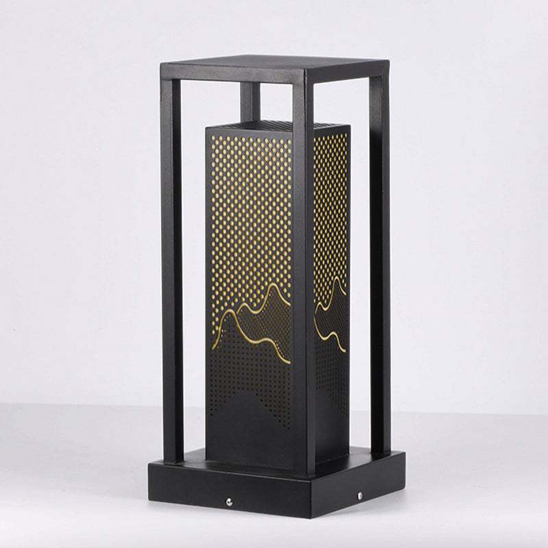 Modern Metal Pillar Lamp Rectangle Outdoor Waterproof Light in Black