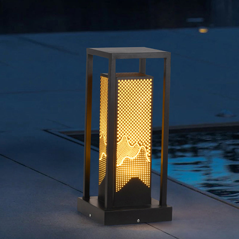 Modern Metal Pillar Lamp Rectangle Outdoor Waterproof Light in Black