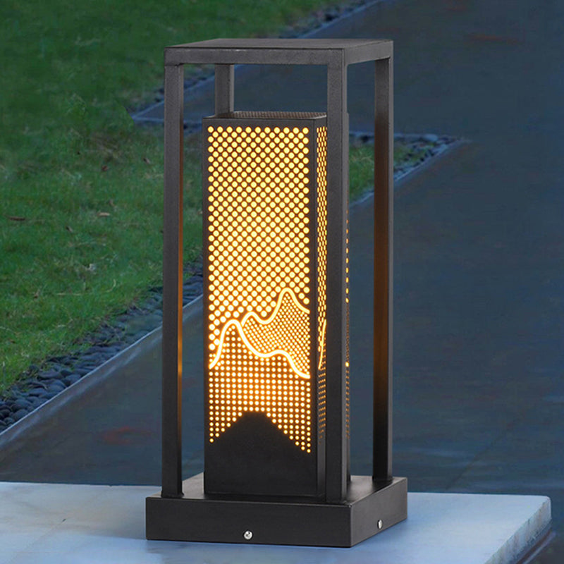 Modern Metal Pillar Lamp Rectangle Outdoor Waterproof Light in Black