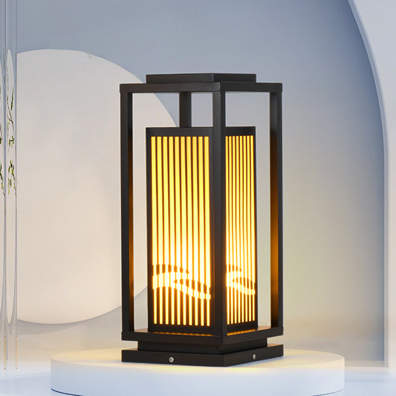 Rectangle Pillar Lamp Modern Metal Outdoor Waterproof Light in Black