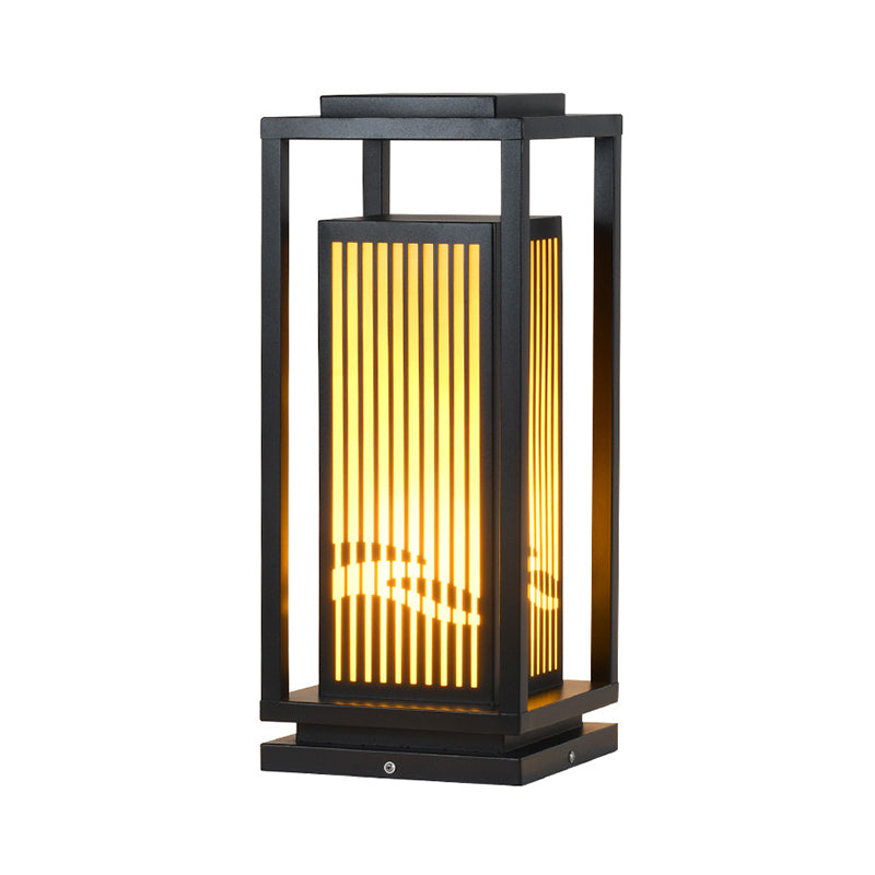 Rectangle Pillar Lamp Modern Metal Outdoor Waterproof Light in Black
