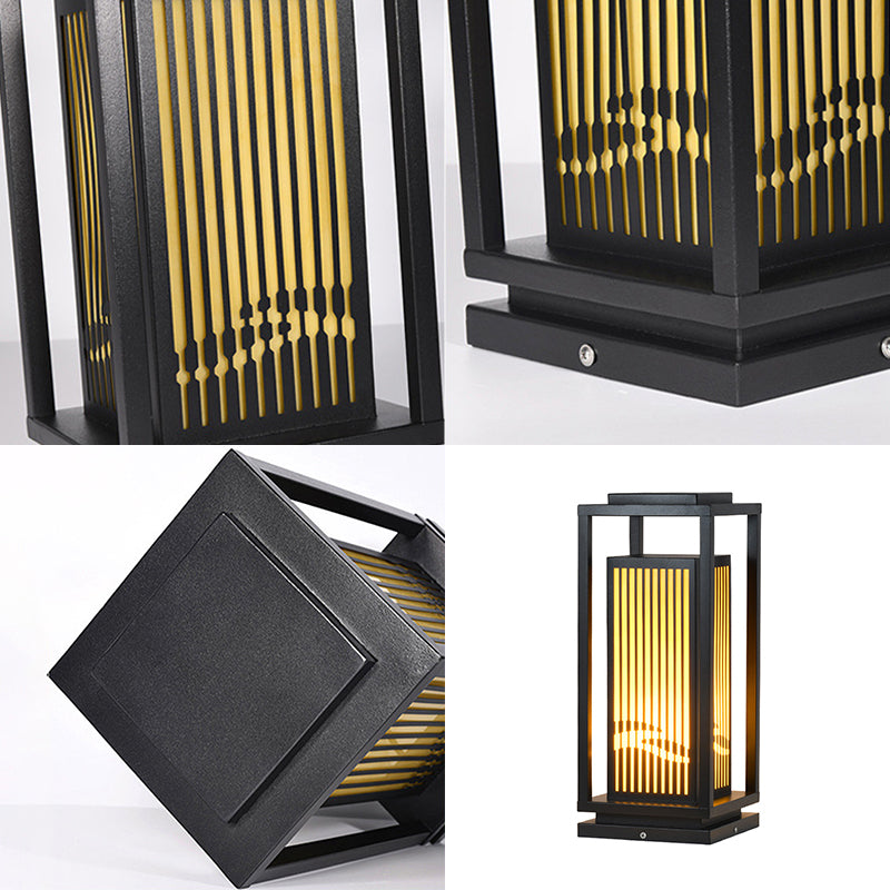 Rectangle Pillar Lamp Modern Metal Outdoor Waterproof Light in Black