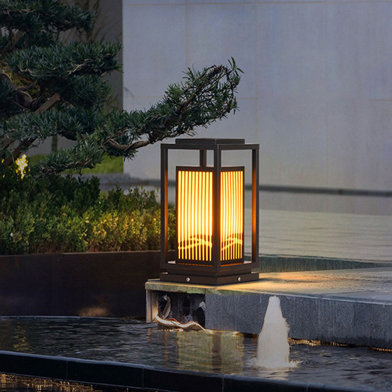 Rectangle Pillar Lamp Modern Metal Outdoor Waterproof Light in Black