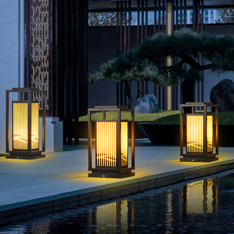 Rectangle Pillar Lamp Modern Metal Outdoor Waterproof Light in Black