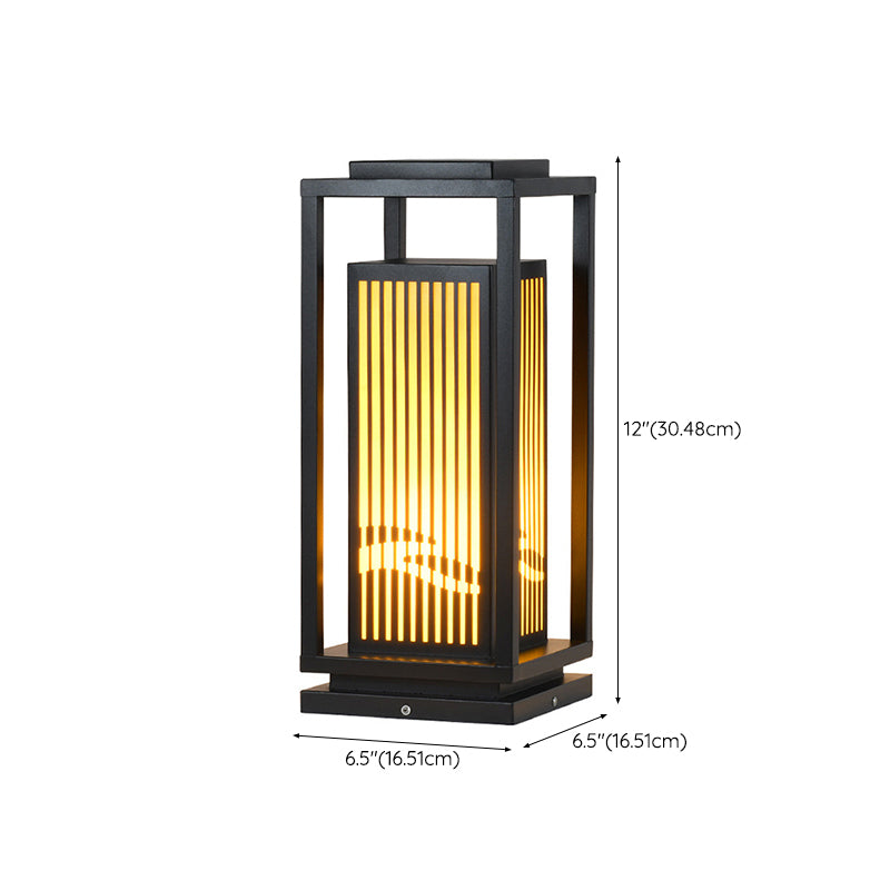 Rectangle Pillar Lamp Modern Metal Outdoor Waterproof Light in Black