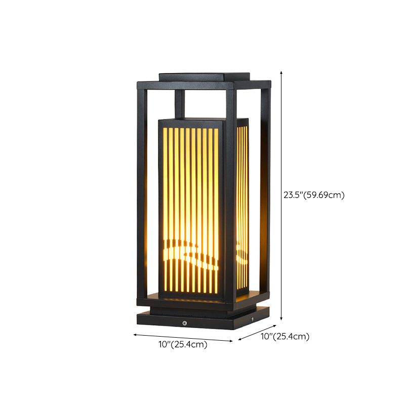 Rectangle Pillar Lamp Modern Metal Outdoor Waterproof Light in Black
