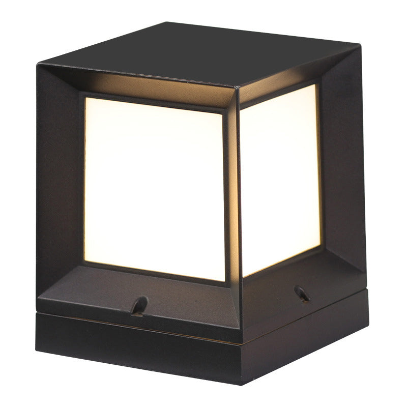 Contemporary Metal Pillar Lamp Rectangle Shape Outdoor Waterproof Light with Plastic Shade
