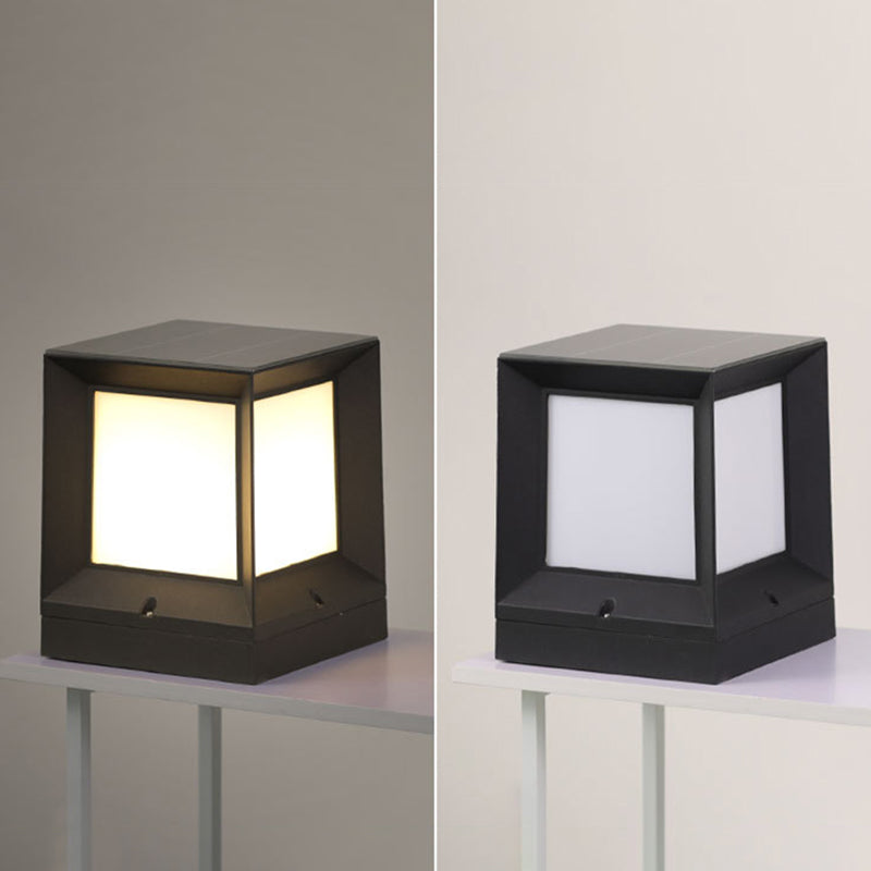 Contemporary Metal Pillar Lamp Rectangle Shape Outdoor Waterproof Light with Plastic Shade