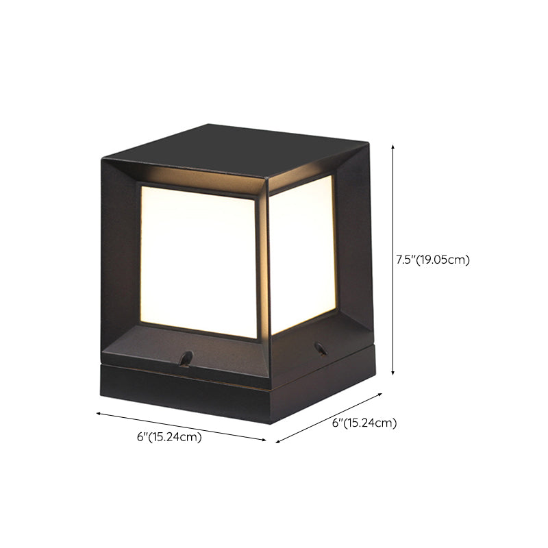 Contemporary Metal Pillar Lamp Rectangle Shape Outdoor Waterproof Light with Plastic Shade