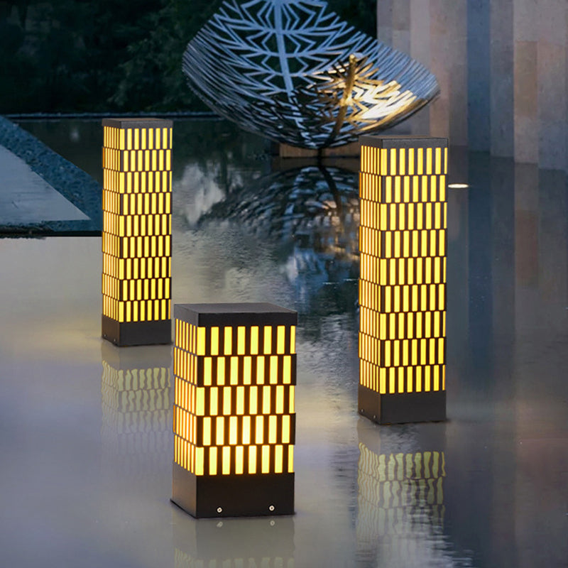 Rectangle Pillar Lamp Contemporary Metal Outdoor Waterproof Light in Black