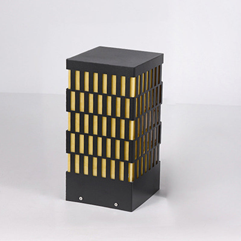 Rectangle Pillar Lamp Contemporary Metal Outdoor Waterproof Light in Black