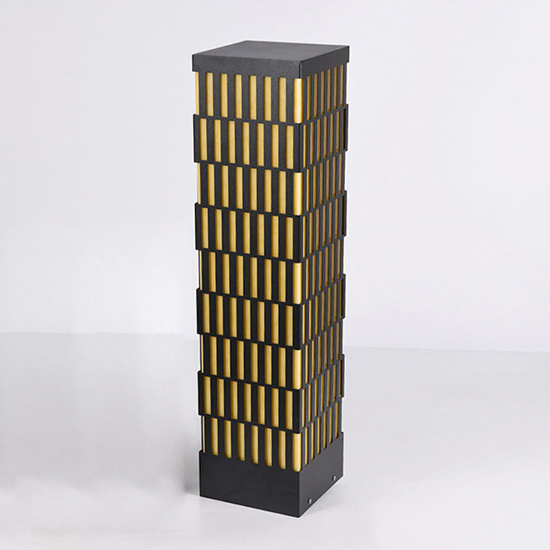 Rectangle Pillar Lamp Contemporary Metal Outdoor Waterproof Light in Black