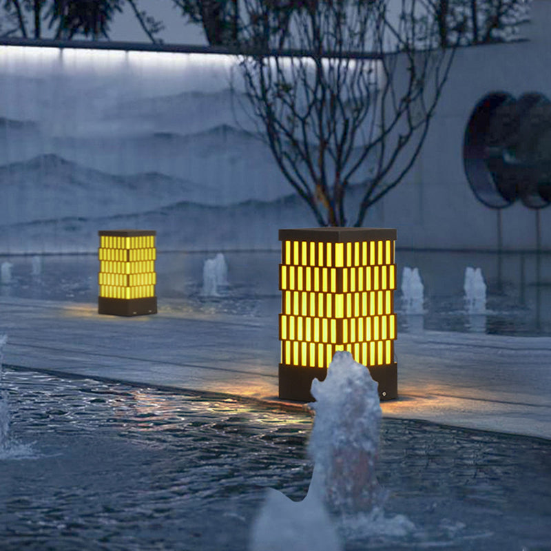 Rectangle Pillar Lamp Contemporary Metal Outdoor Waterproof Light in Black