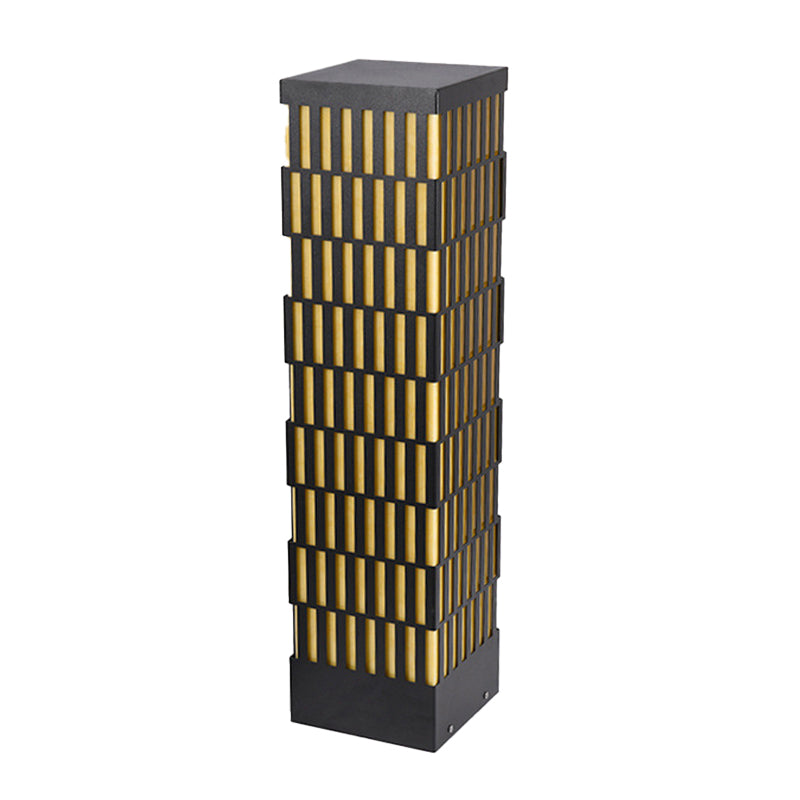 Rectangle Pillar Lamp Contemporary Metal Outdoor Waterproof Light in Black