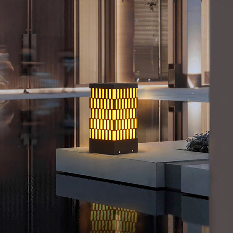 Rectangle Pillar Lamp Contemporary Metal Outdoor Waterproof Light in Black