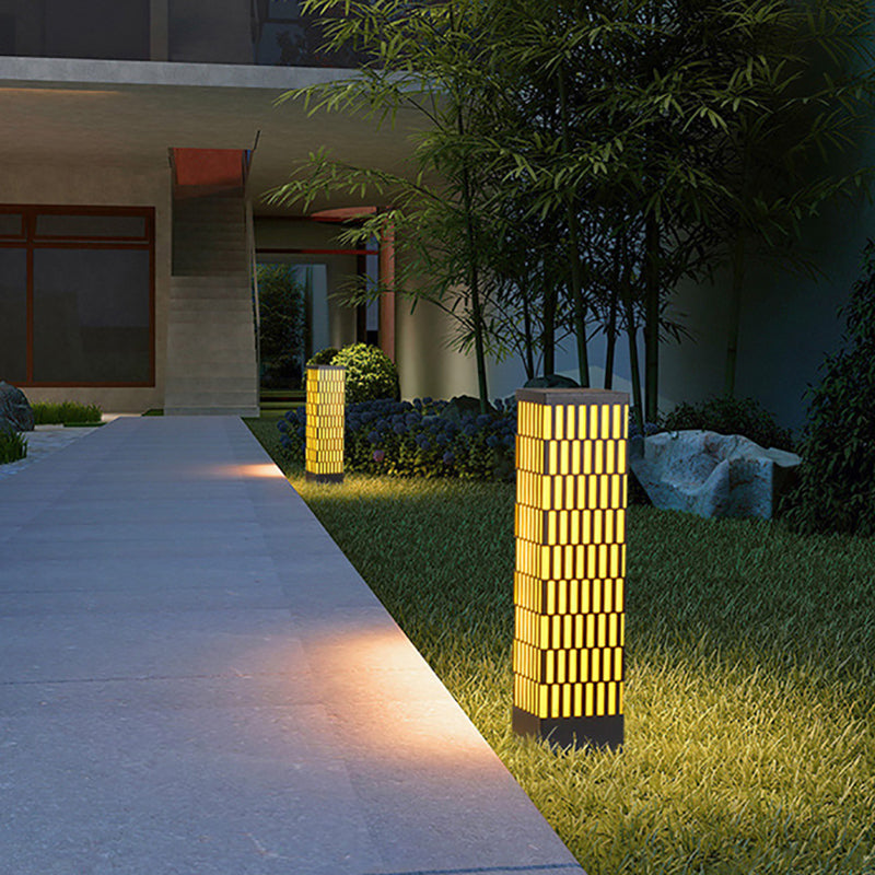 Rectangle Pillar Lamp Contemporary Metal Outdoor Waterproof Light in Black