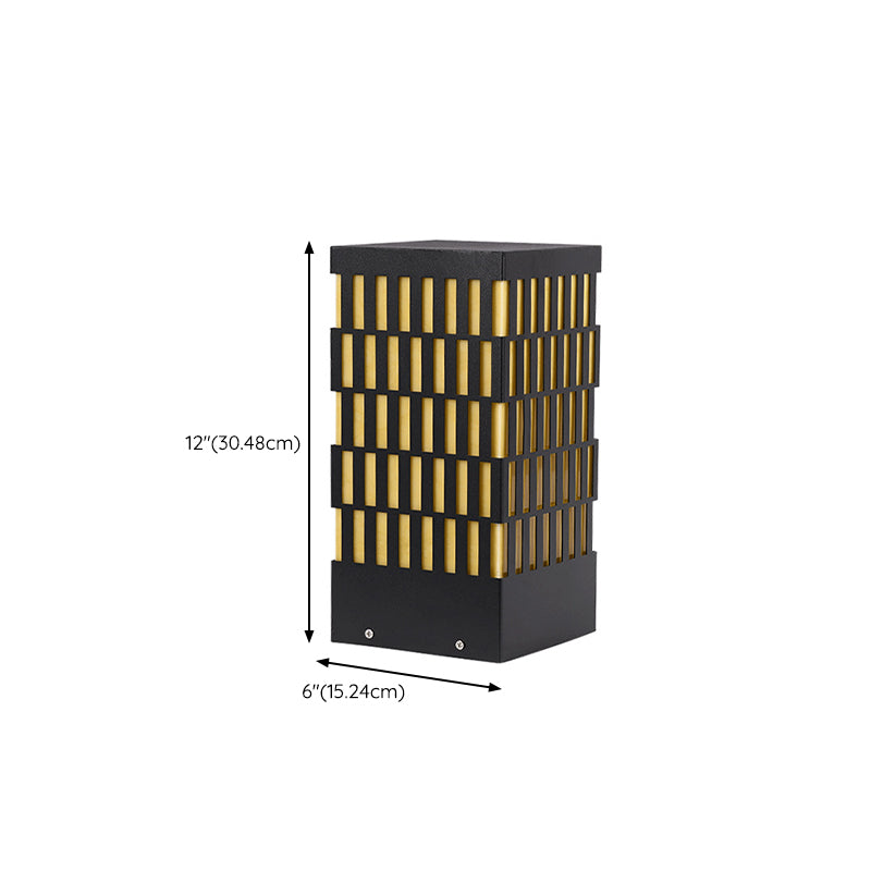 Rectangle Pillar Lamp Contemporary Metal Outdoor Waterproof Light in Black