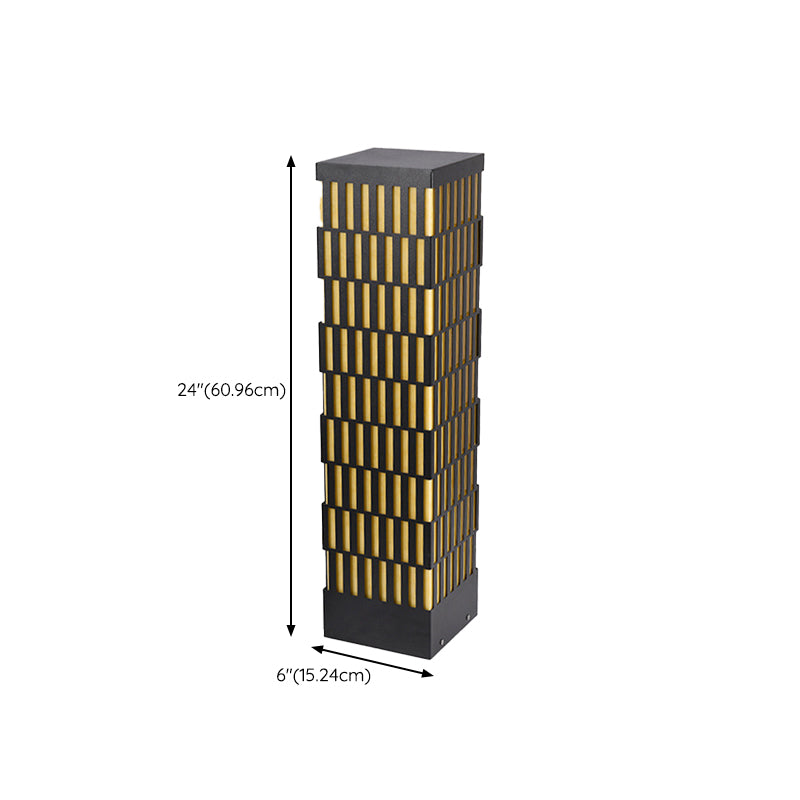 Rectangle Pillar Lamp Contemporary Metal Outdoor Waterproof Light in Black