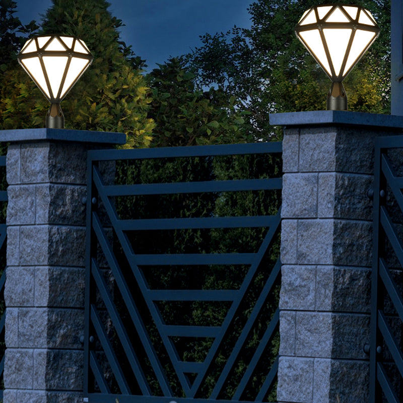 Contemporary Metal Pillar Lamp Diamond Shape Outdoor Waterproof Light with Plastic Shade