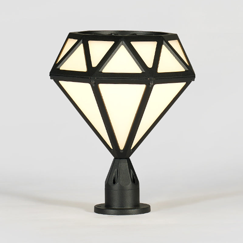 Contemporary Metal Pillar Lamp Diamond Shape Outdoor Waterproof Light with Plastic Shade