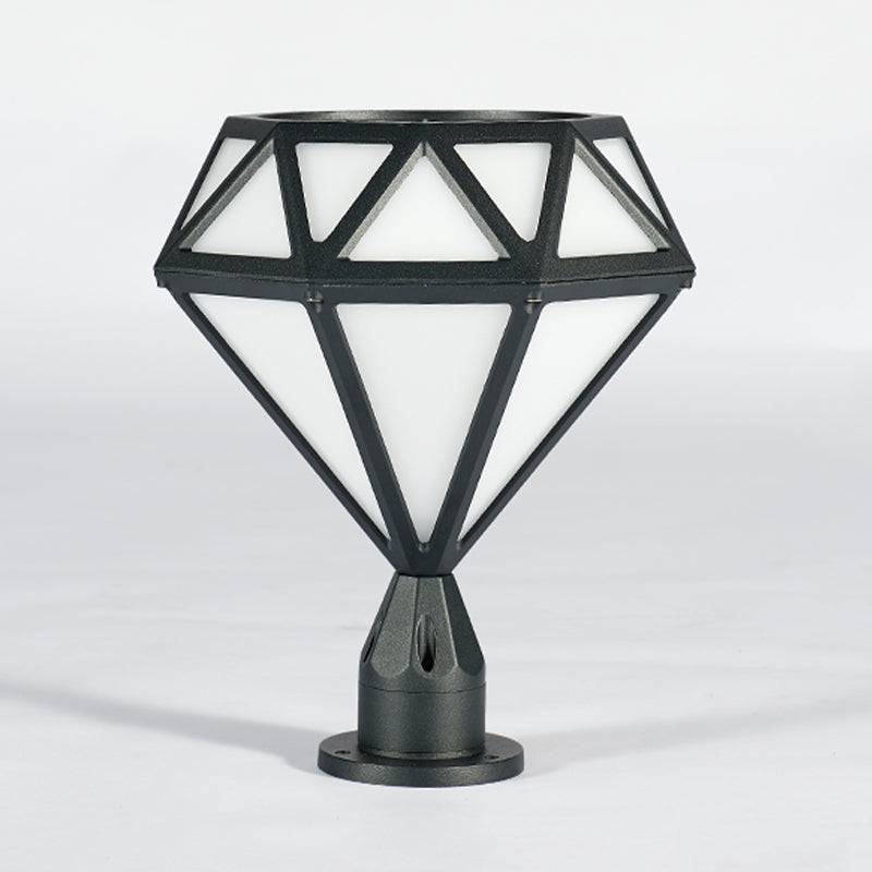 Contemporary Metal Pillar Lamp Diamond Shape Outdoor Waterproof Light with Plastic Shade