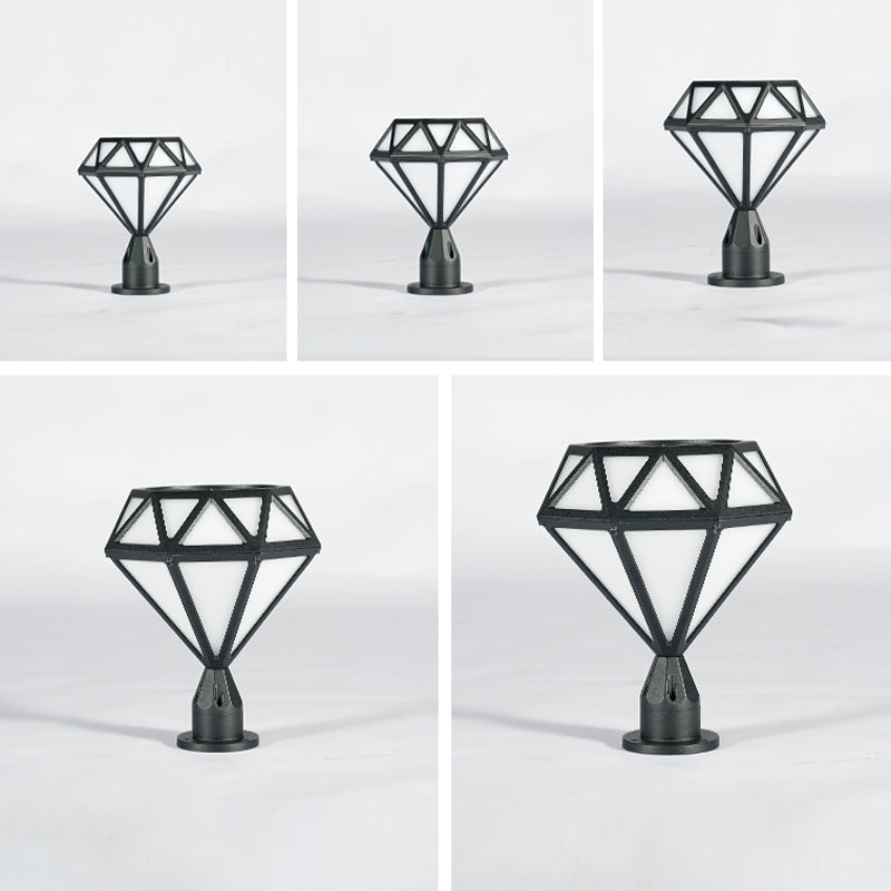 Contemporary Metal Pillar Lamp Diamond Shape Outdoor Waterproof Light with Plastic Shade